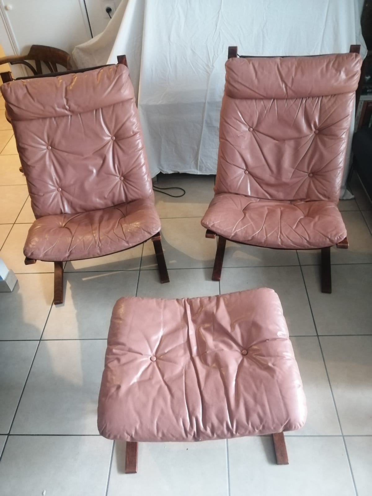 Pair of Scandinavian armchairs and ottoman Ingmar Relling Westnofa 1962