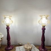 Vintage table lamps – Repainted glossy purple wooden bases + globes a