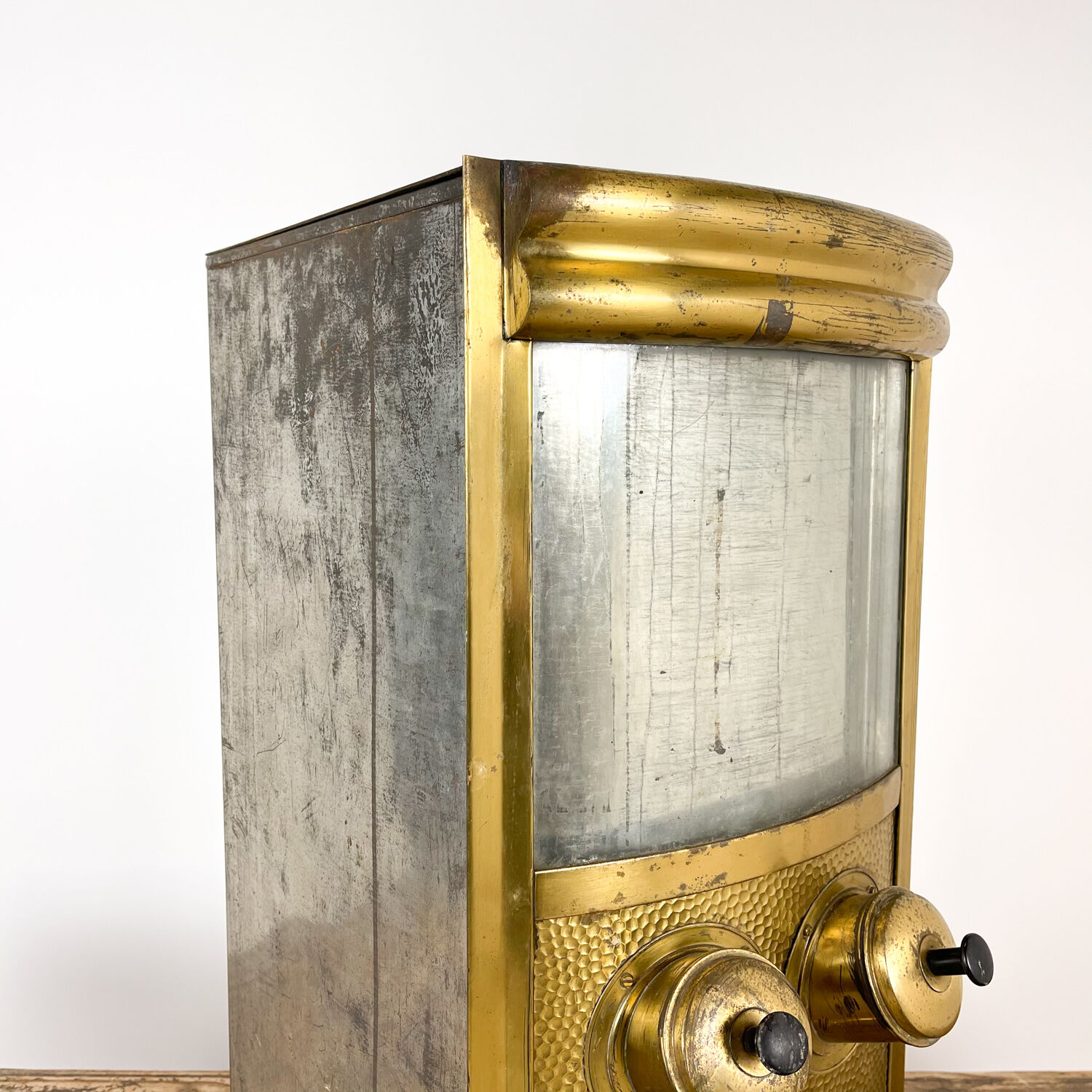 Vintage brass coffee bean dispenser store display