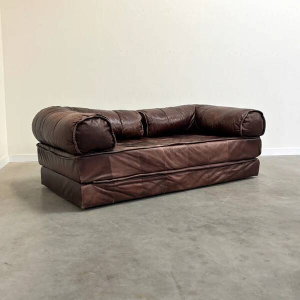 Canapé-lit en cuir vintage, années 1970