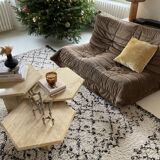 Set of 3 hexagonal coffee tables in 70s travertine