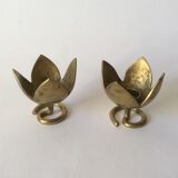 Pair of brass lotus flower candlesticks