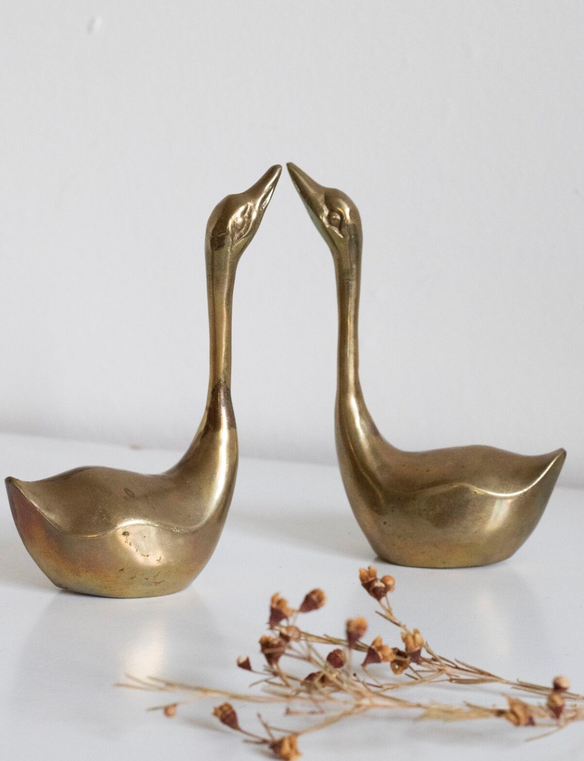Pair of vintage brass swans