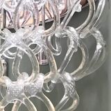 Pair of Art Deco half-moon wall lights in clear glass & metal links