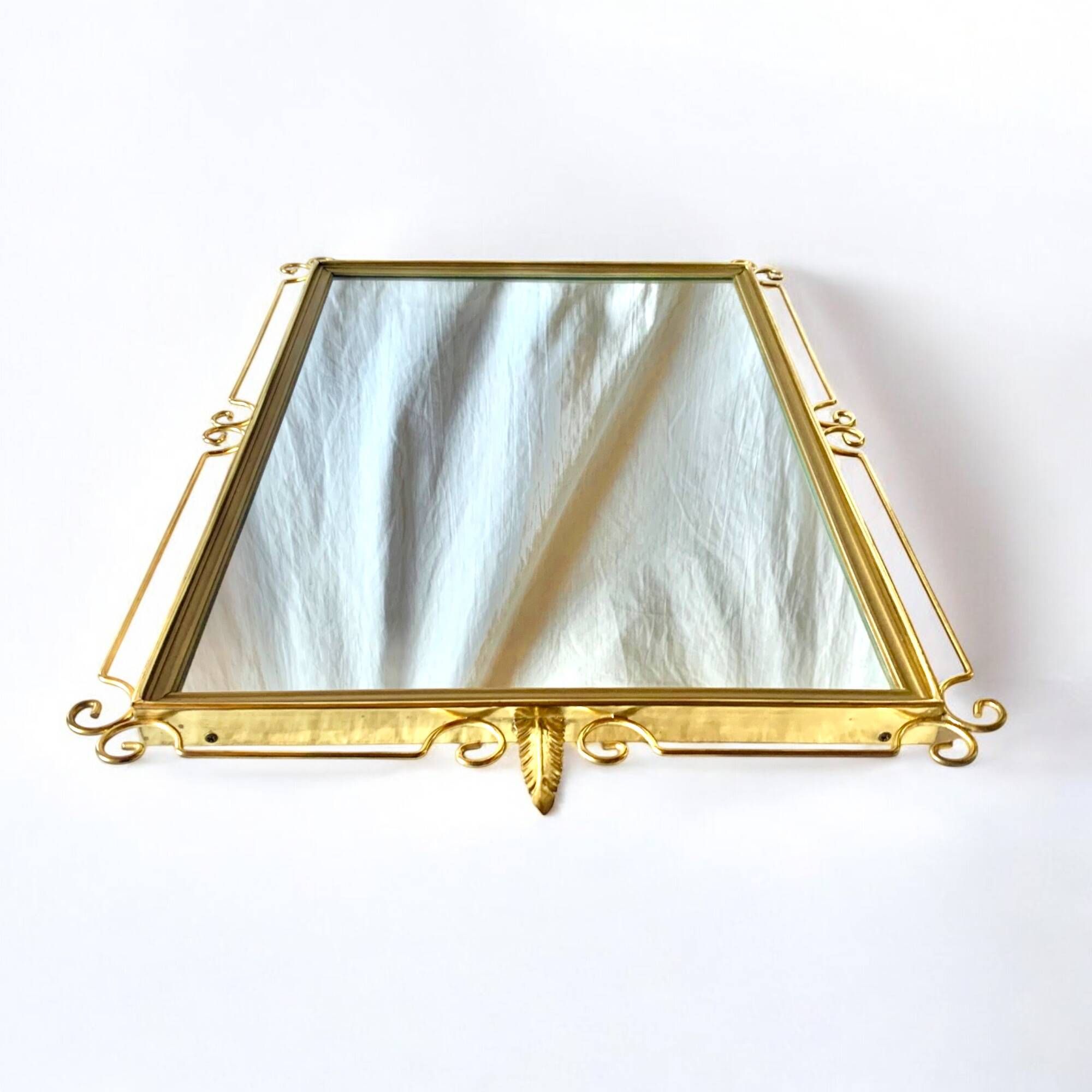 Hollywood Regency Gold Brass Wall Mirror - 70 x 46 cm