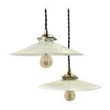 Pair of suspensions bistrot 1920 opaline