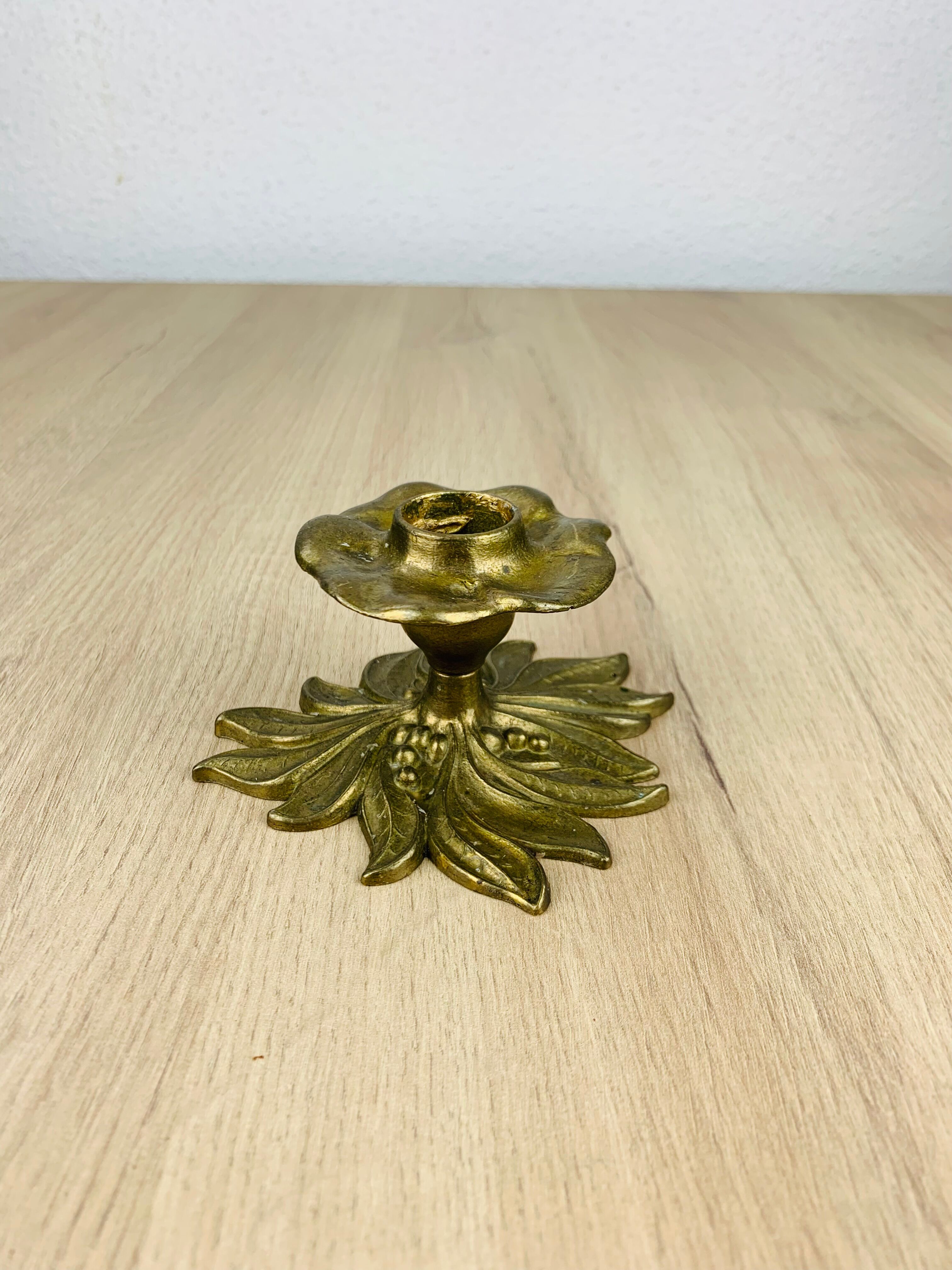Golden brass flower candlestick, vintage
