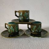 3 cups and saucers in bamboo decor slip