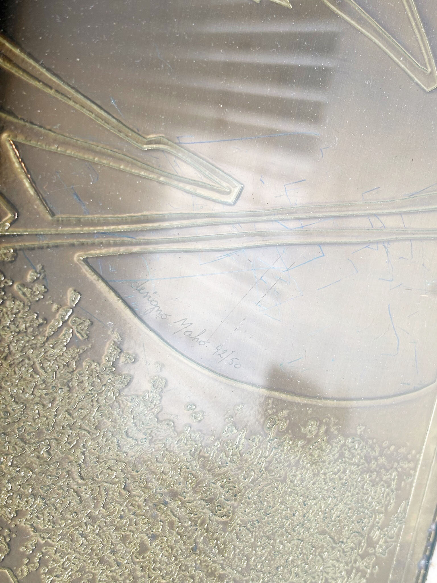 George Mathias square travertine and brass coffee table