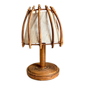 Lampe de table en rotin et coton beige