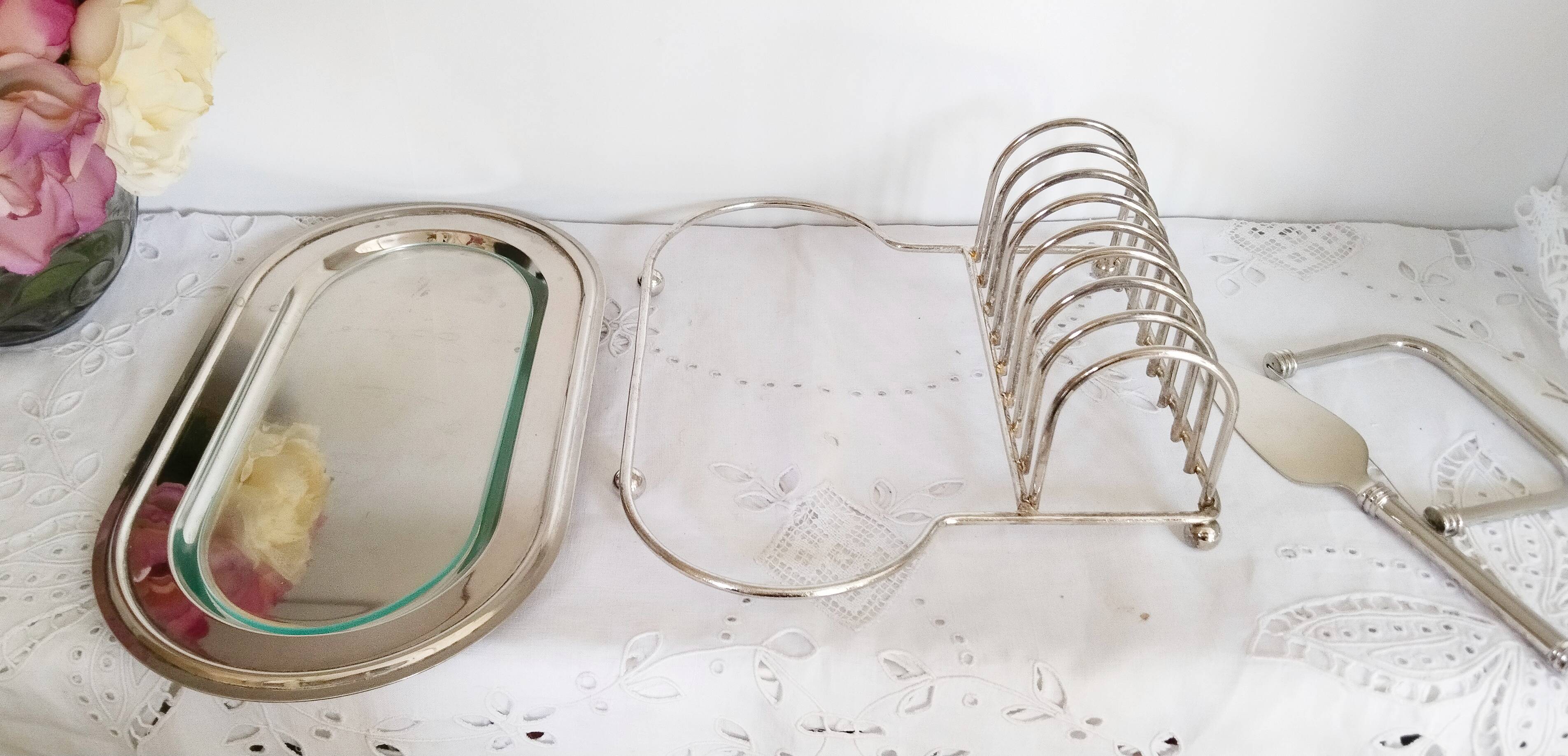 Metal foie gras serving dish, toast rack