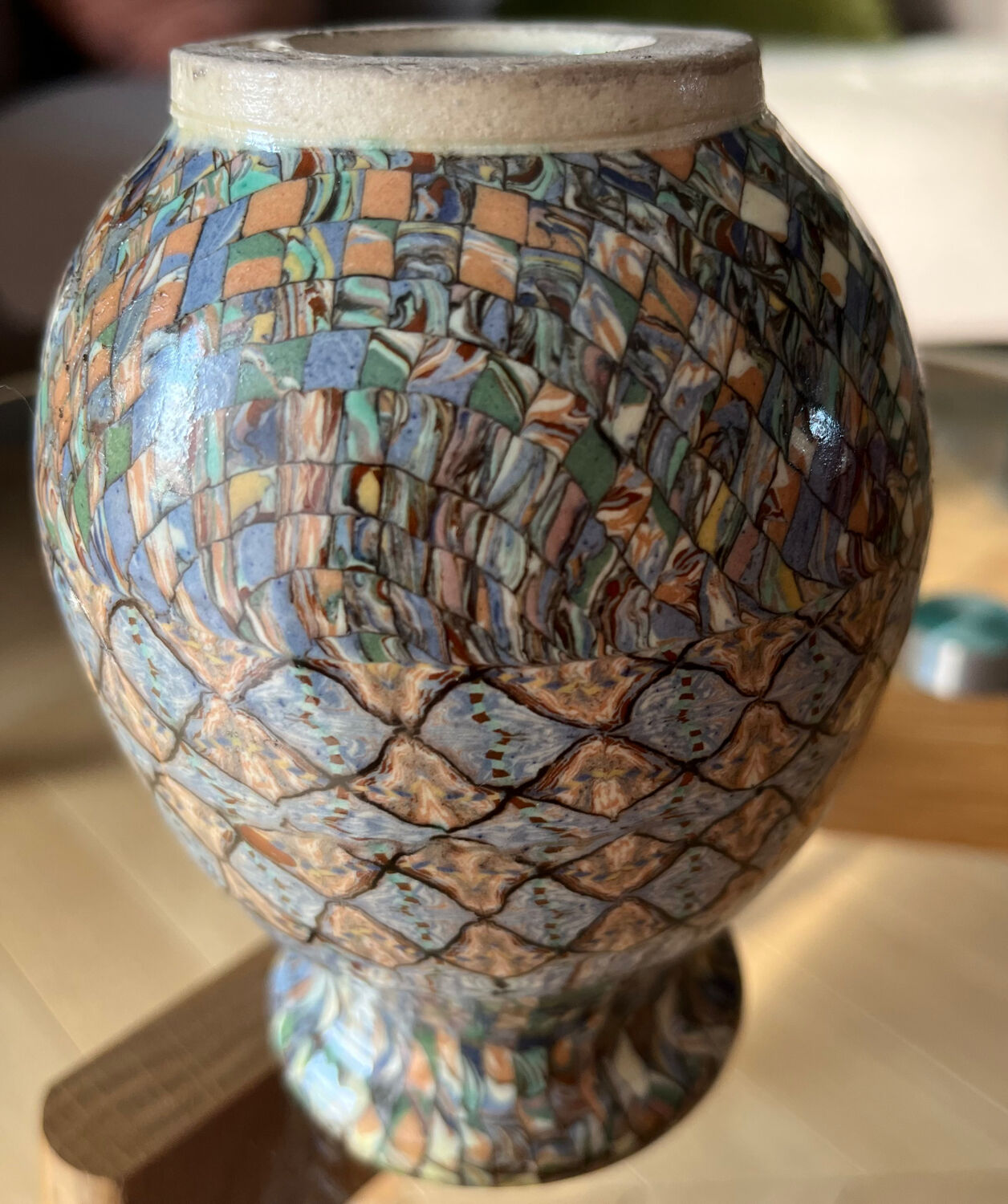 Small Vallauris vase in mosaic clay signed Gerbino