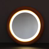 1970s Italian Round Mirror in Wooden Frame with Light