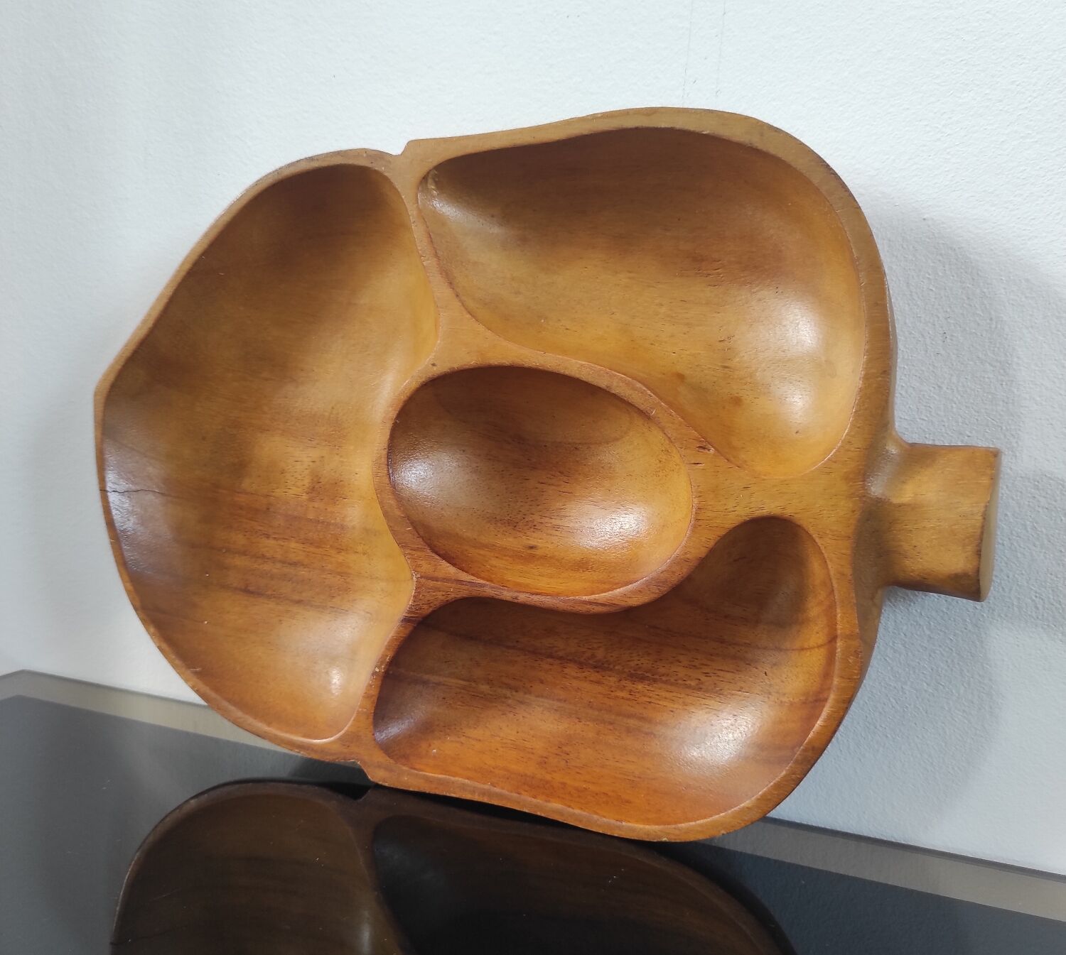 Vintage carved wooden aperitif platter – 4 compartments