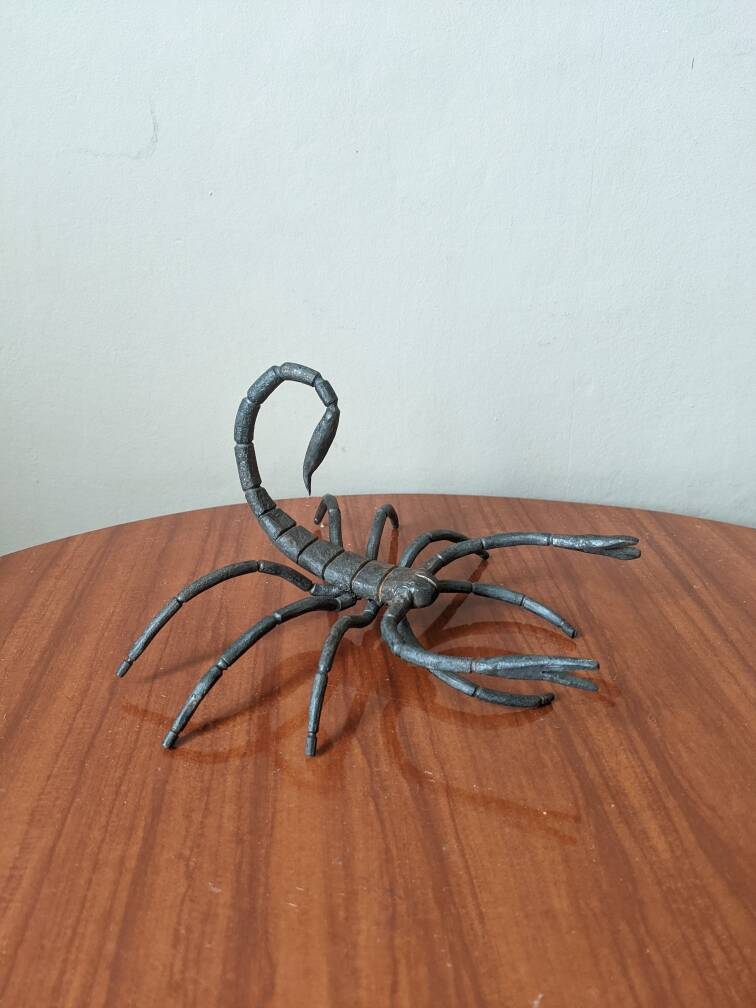 Handcrafted metal scorpion sculpture, curiosity cabinet, arthropod object
