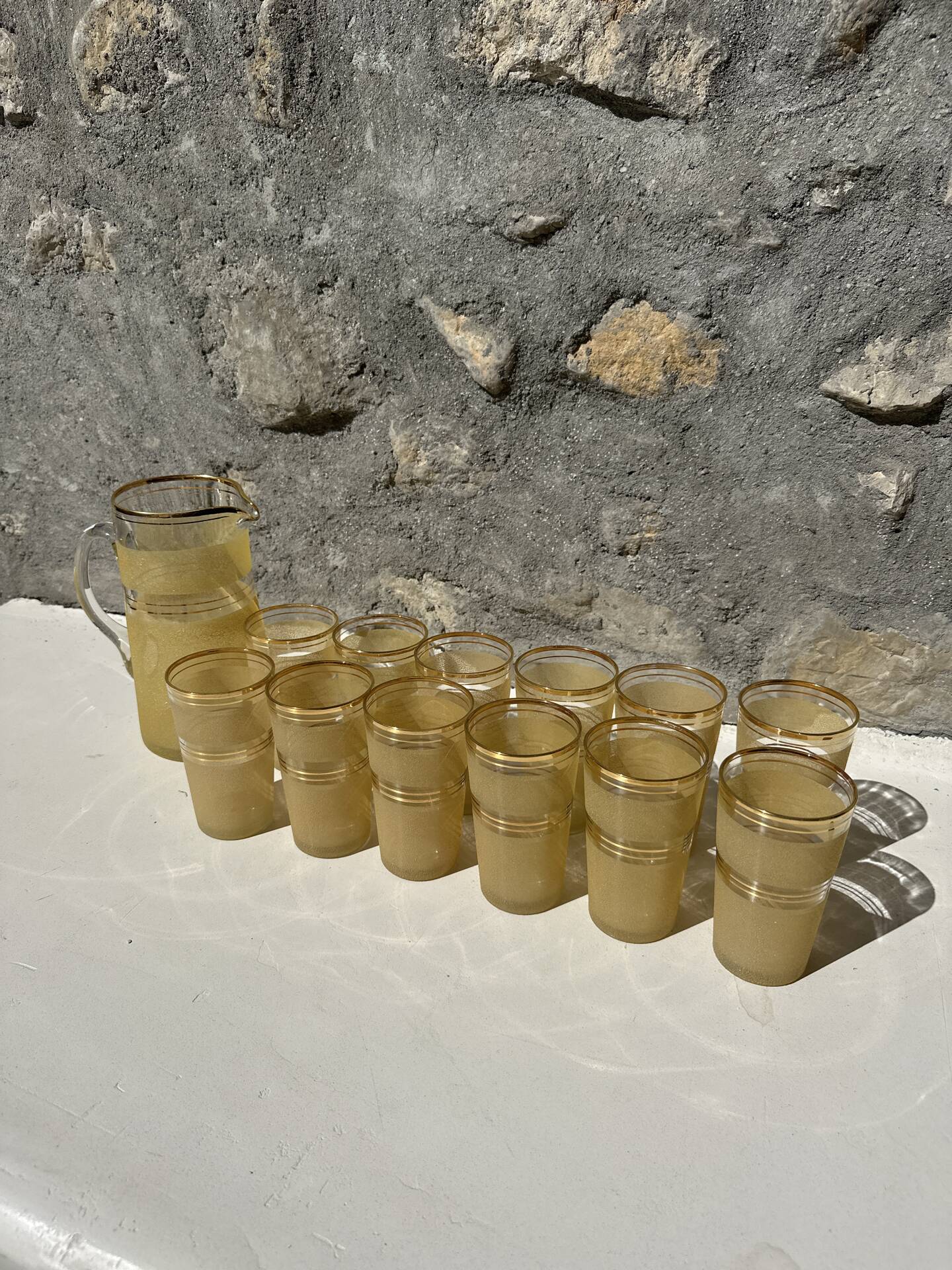 Service for orangeade in frosted glass