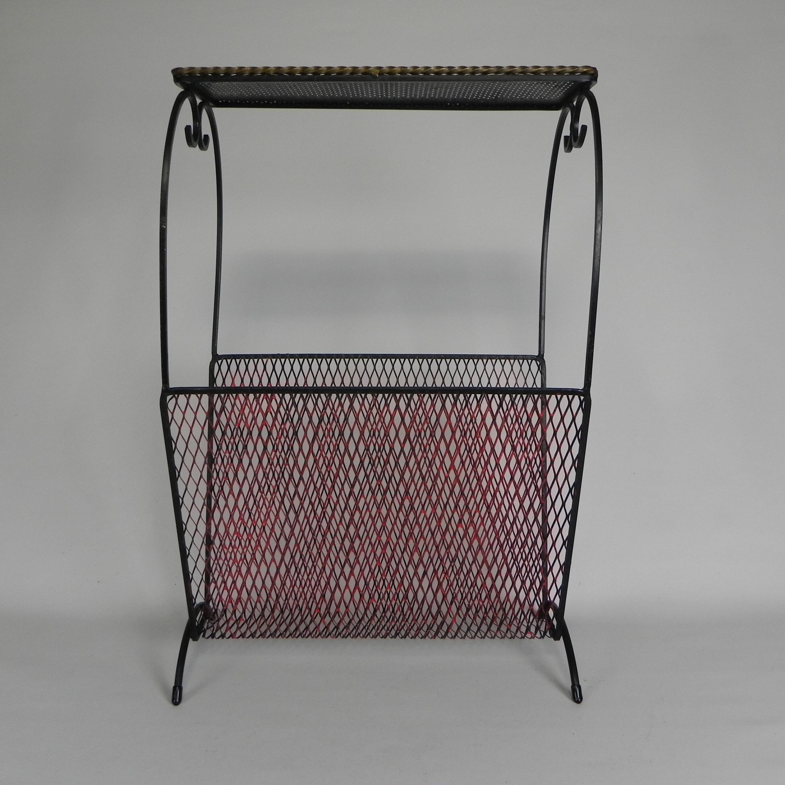 Vintage steel side table with magazine rack, 1950s.