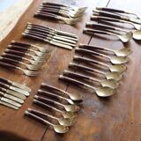 Antique wood and brass cutlery set – 41 pieces