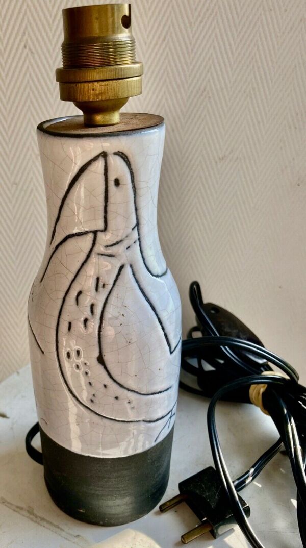 Pied de lampe en céramique émaillé polychrome décor abstrait  signée Jacques Innocenti