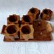 6 vintage egg cups on olive wood tray France