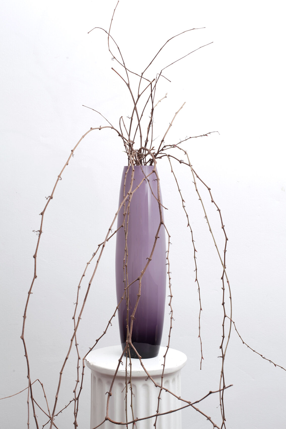 Vase lavender inside milk glass