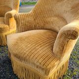 Set of toad armchairs and vintage yellow ottoman