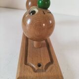 Vintage wooden children's coat rack - smiling heads hooks