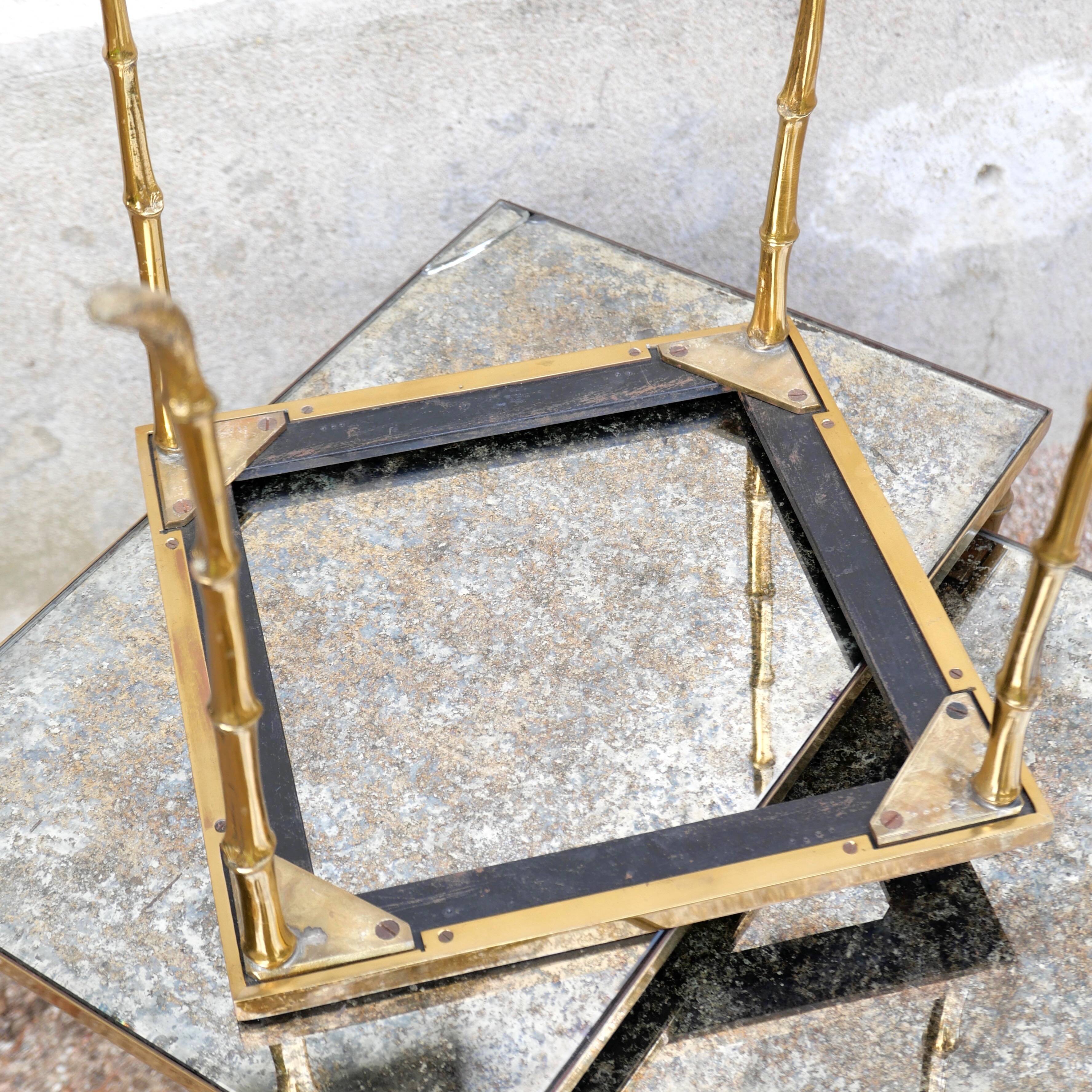 Set of 3 nesting tables in gilded bronze Maison Baguès 1940