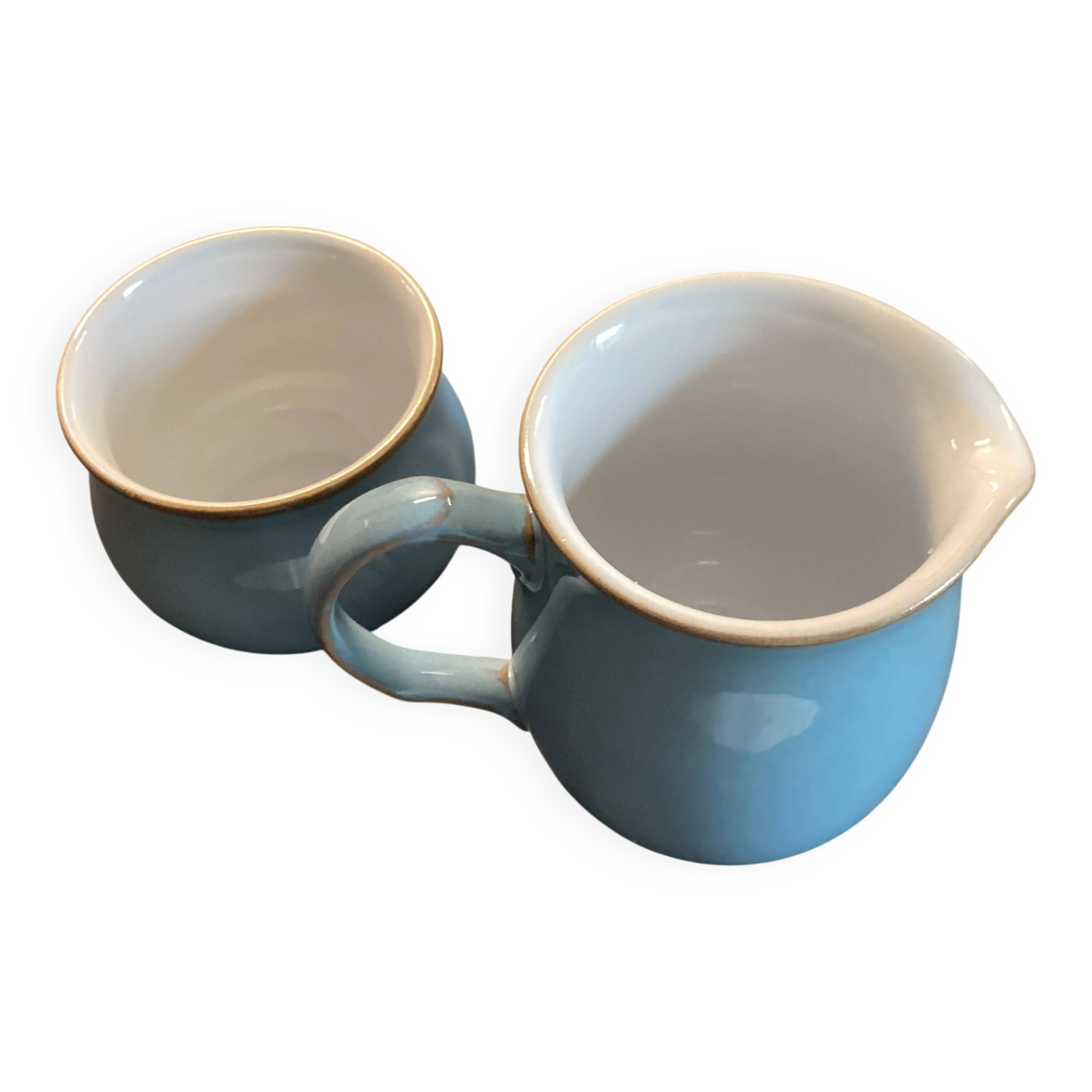 Cruchon à lait / Crémier et bol à sucre en grès bleu Denby