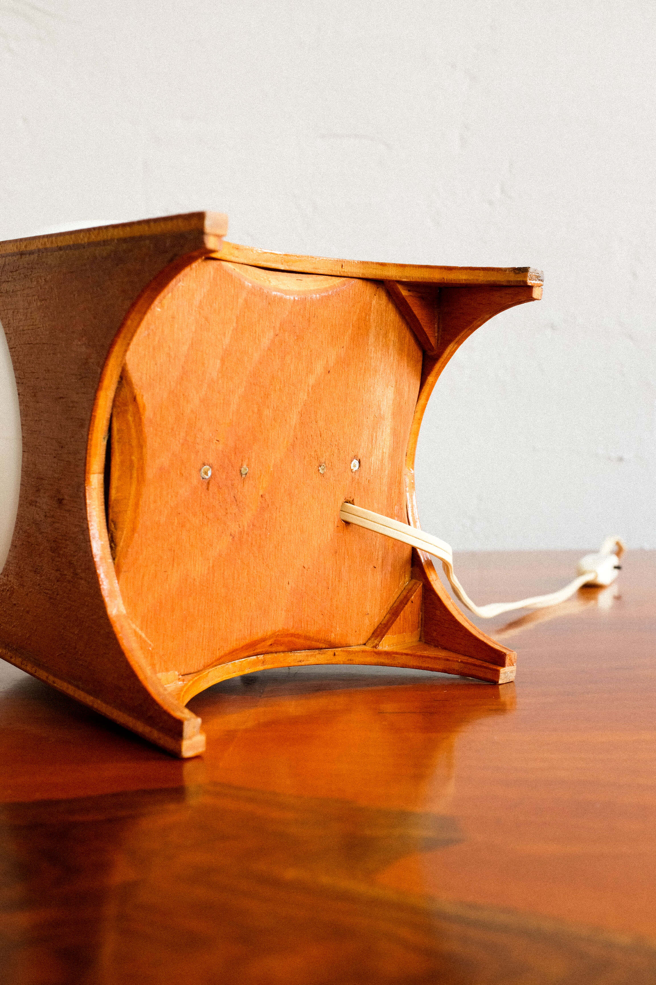 Small glass & wood table lamp, Czechoslovakia, 1960s