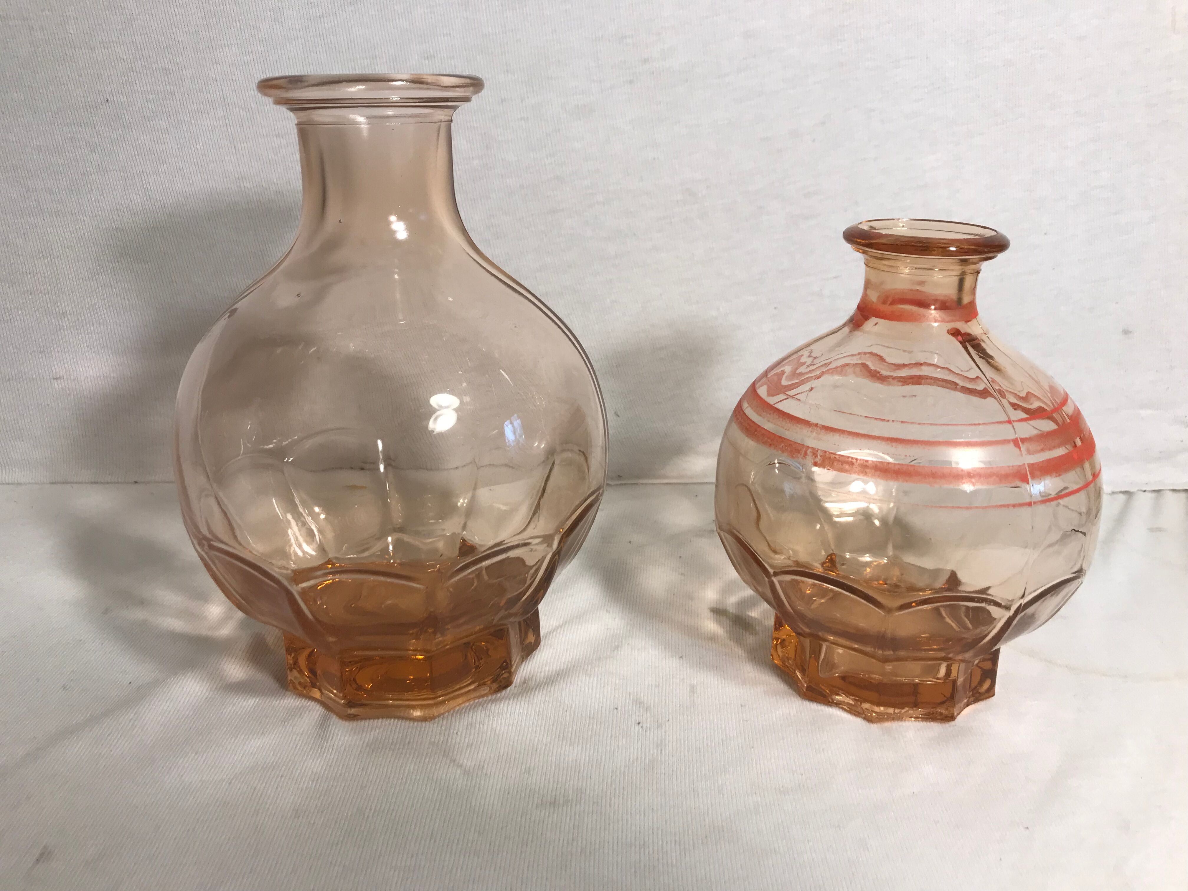 Pair Old Carafe ART DE CO Glass Rose Art of Vintage Table