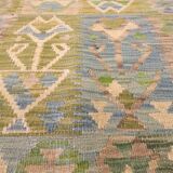 Green Wool Afghan Kilim Traditional Geometric Flat-woven Handmade Rug- 80x120cm