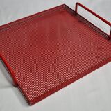 Presentation tray in red lacquered perforated metal, 80s