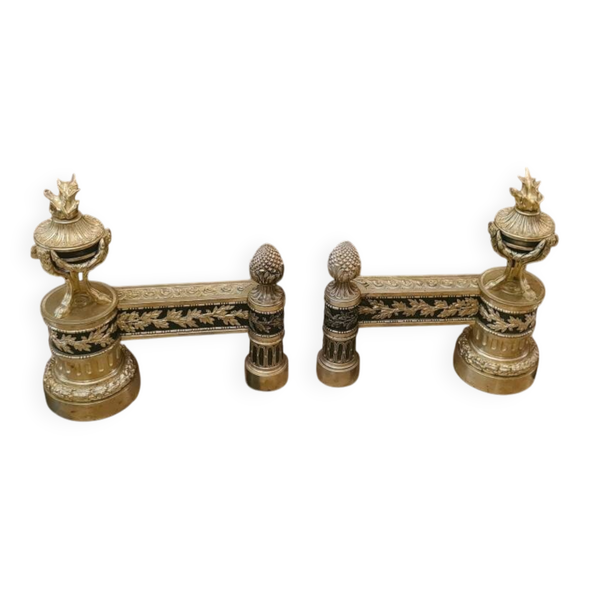 PAIR OF GILT BRONZE ANDIRONS SECOND HALF OF THE 19TH CENTURY