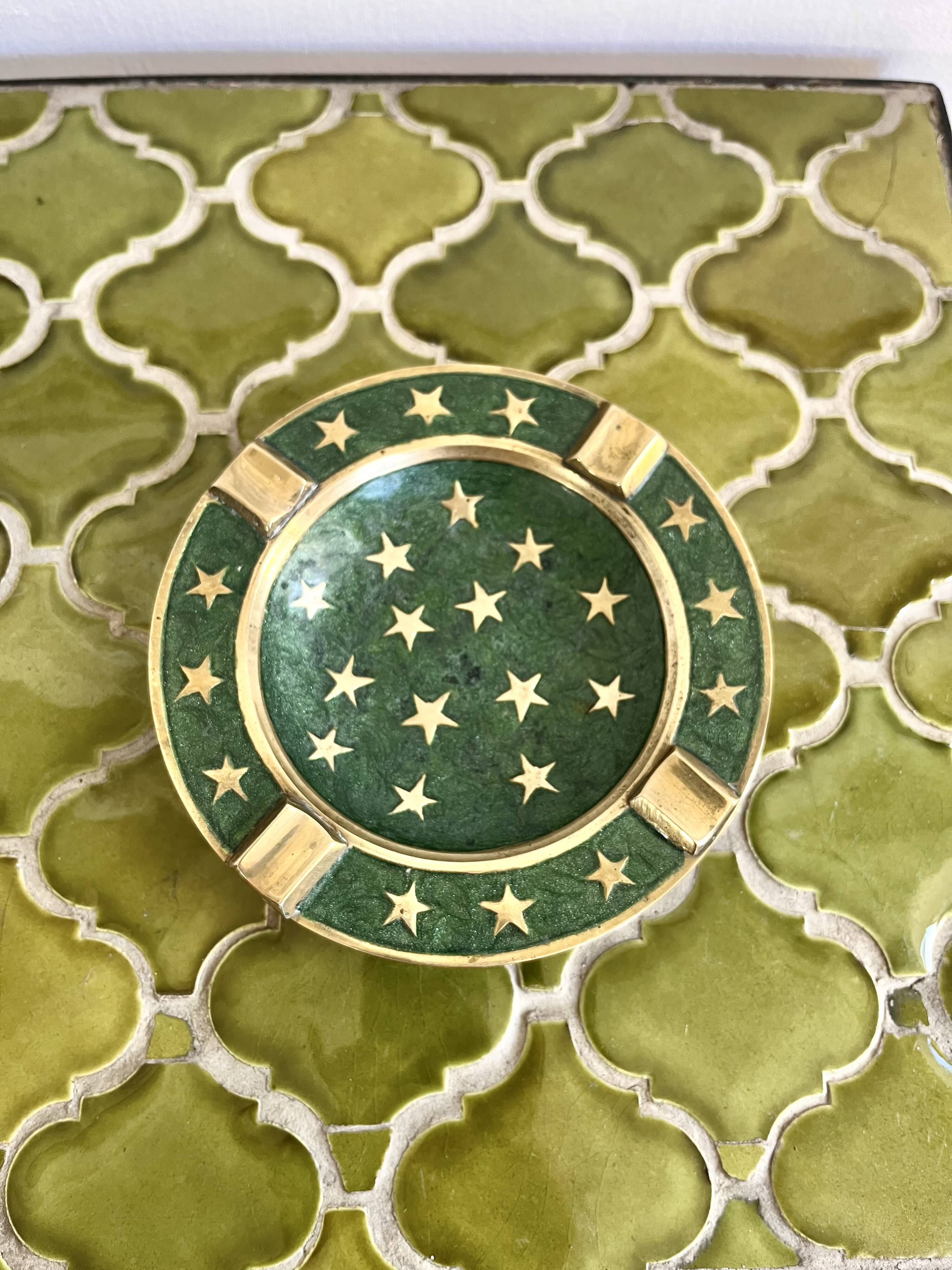 Cloisonné brass ashtray with star decoration
