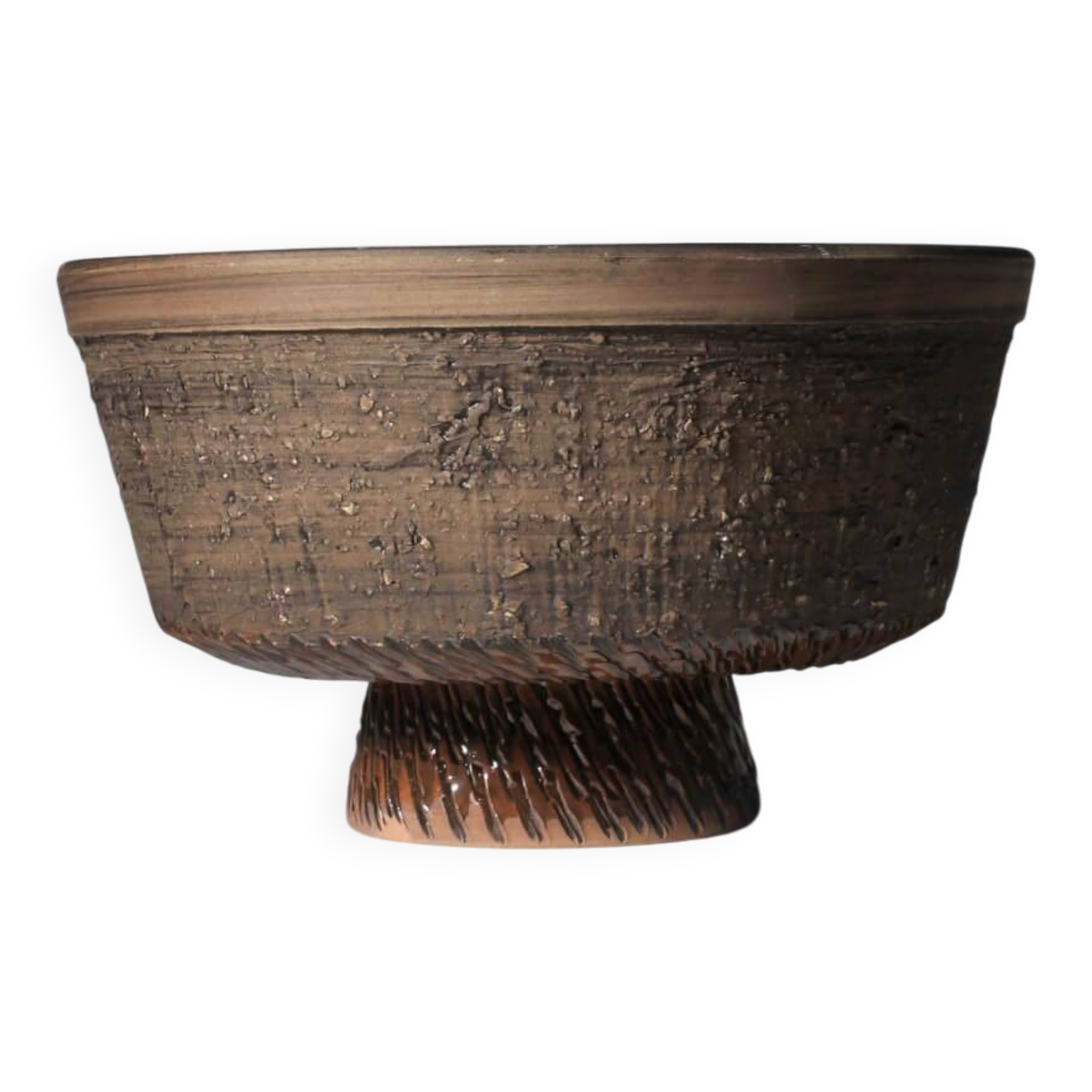 Textured And Glossy Glaze Ceramic Pedestal Bowl From Tilgmans, 1960s