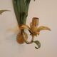 Floral single-arm wall lights, wall sconces, toleware, French vintage enamel.