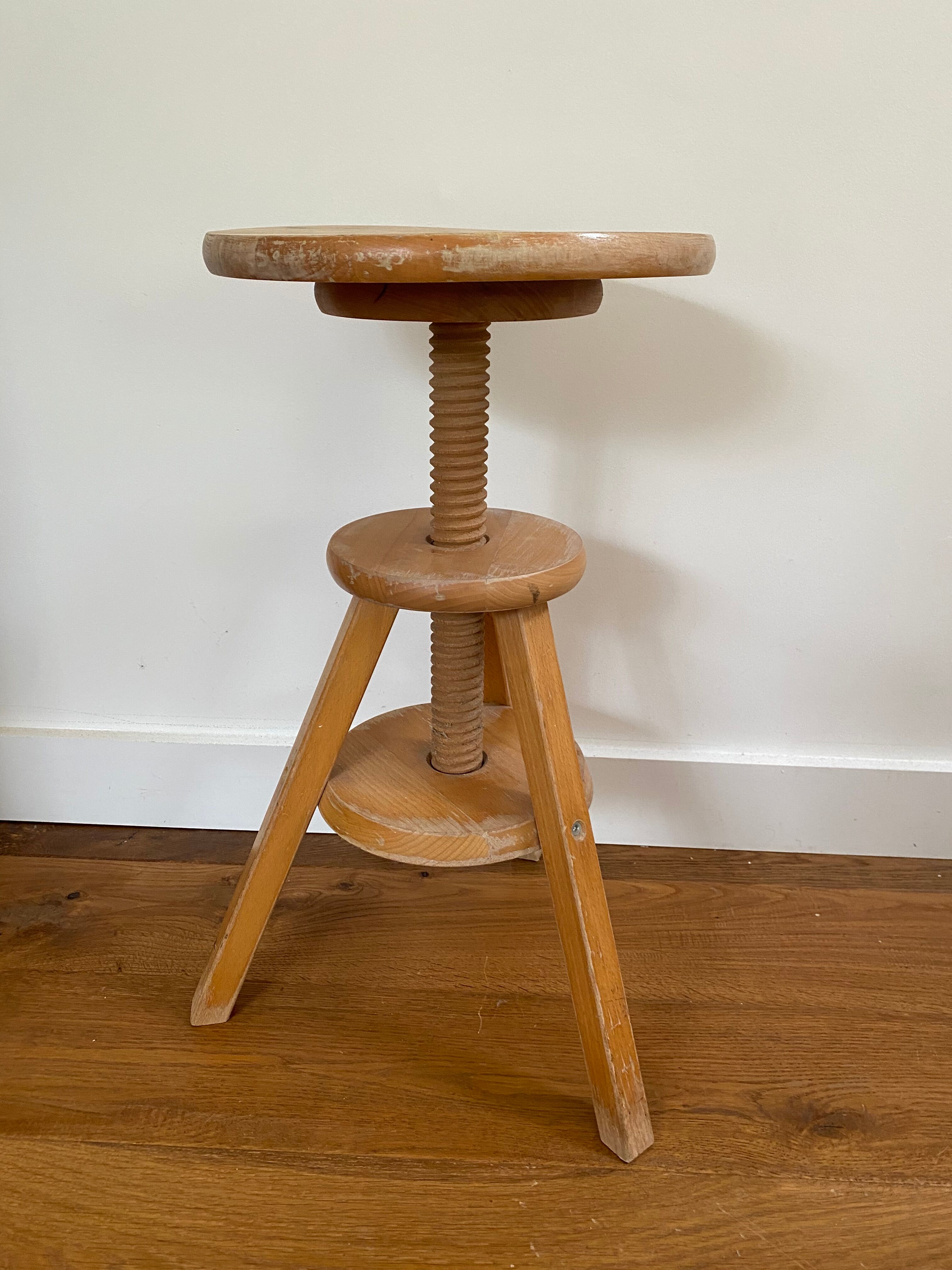 Watchmaker's stool in patinated antique wood