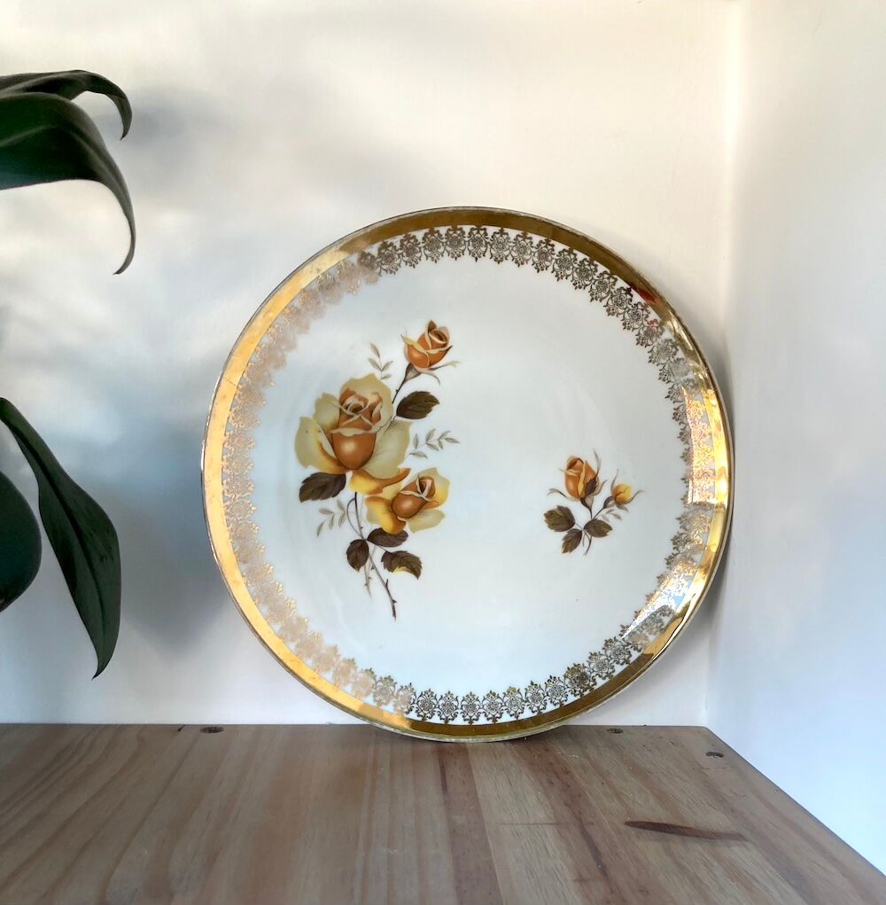 Vintage dish L.E.S Porcelain decorated with roses