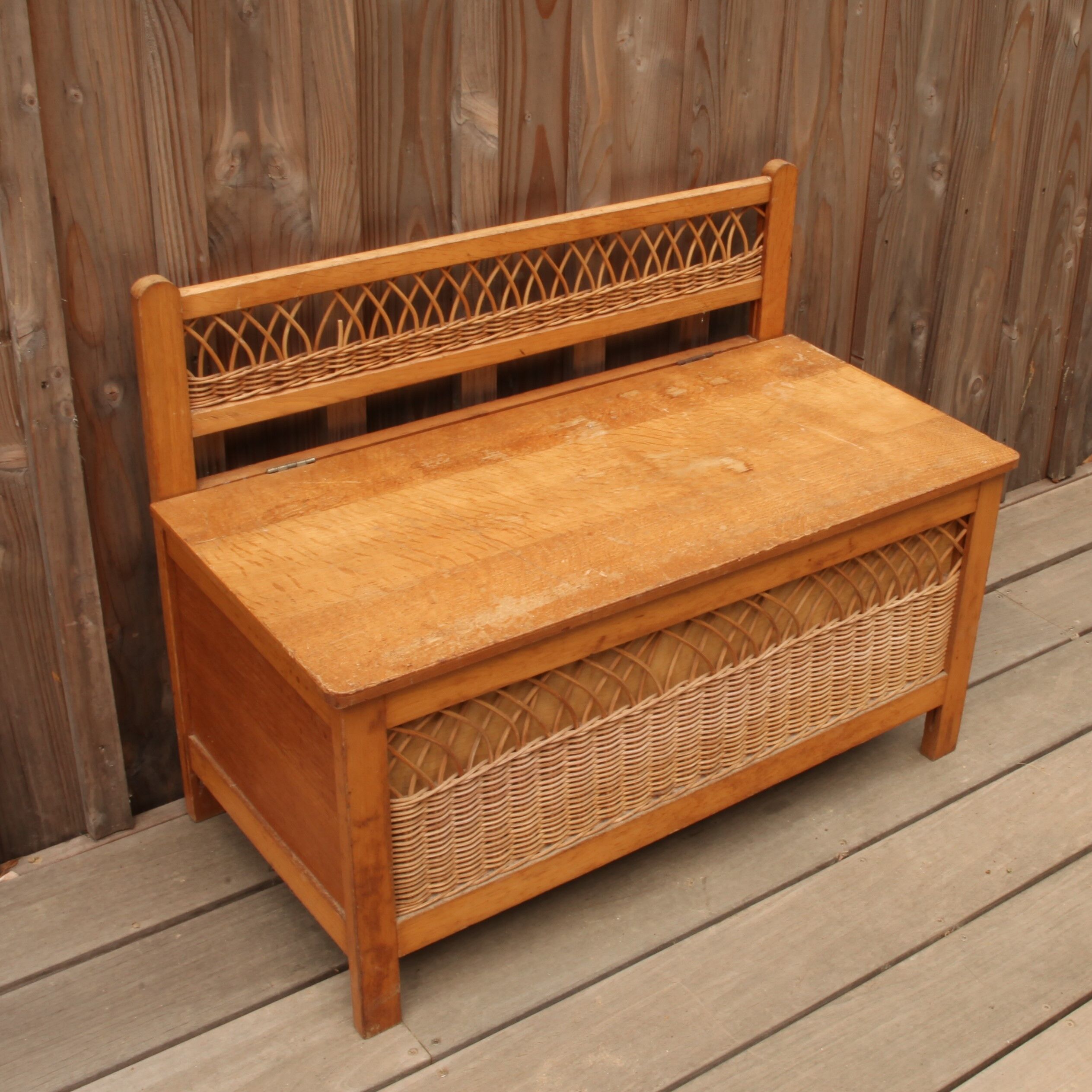 Rattan and wood bench chest