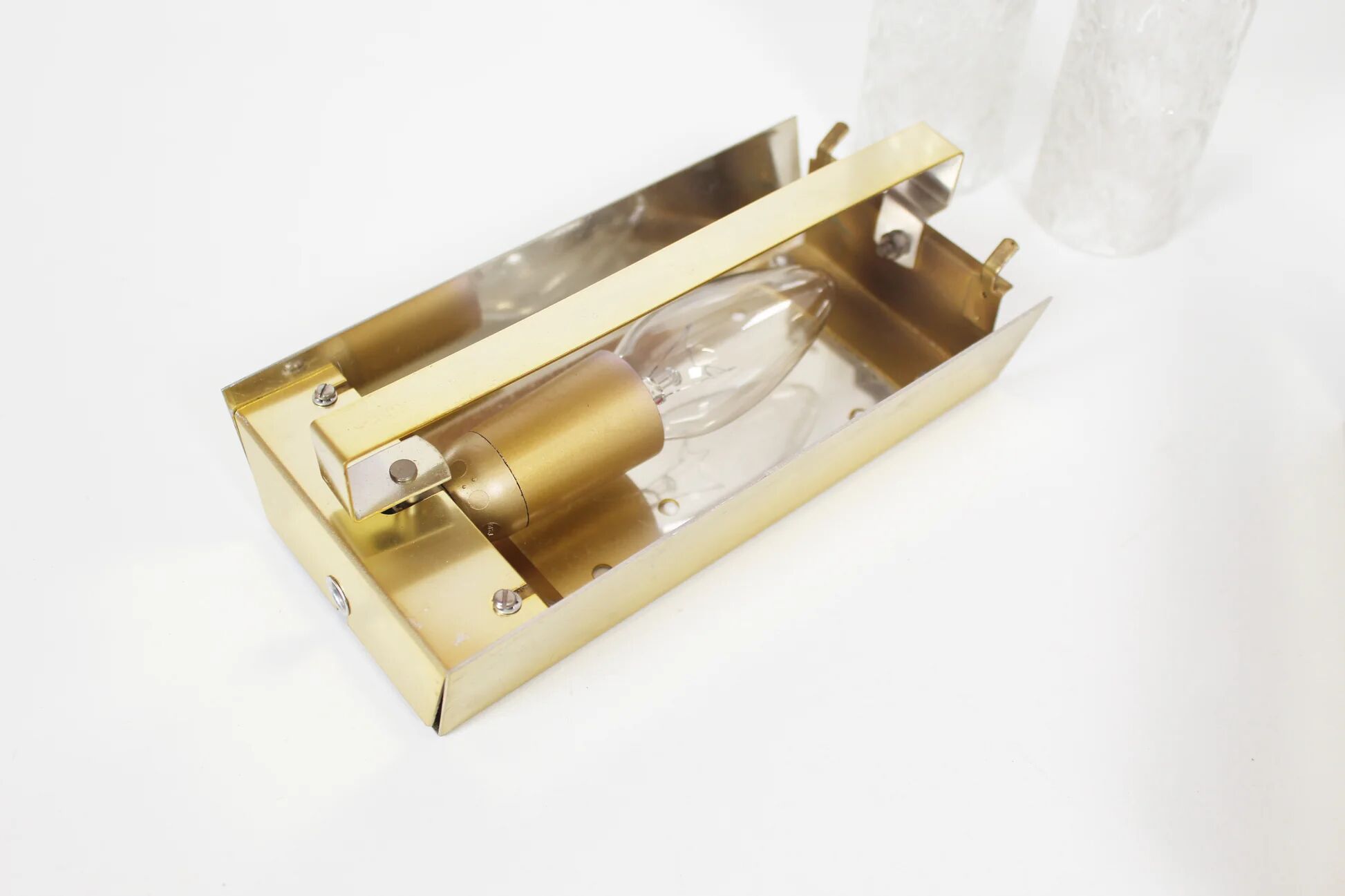 Pair of wall lamps in brass plated metal and glass by Doria Leuchten