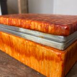 Vintage box in orange alabaster and chrome metal, Italy 1970s
