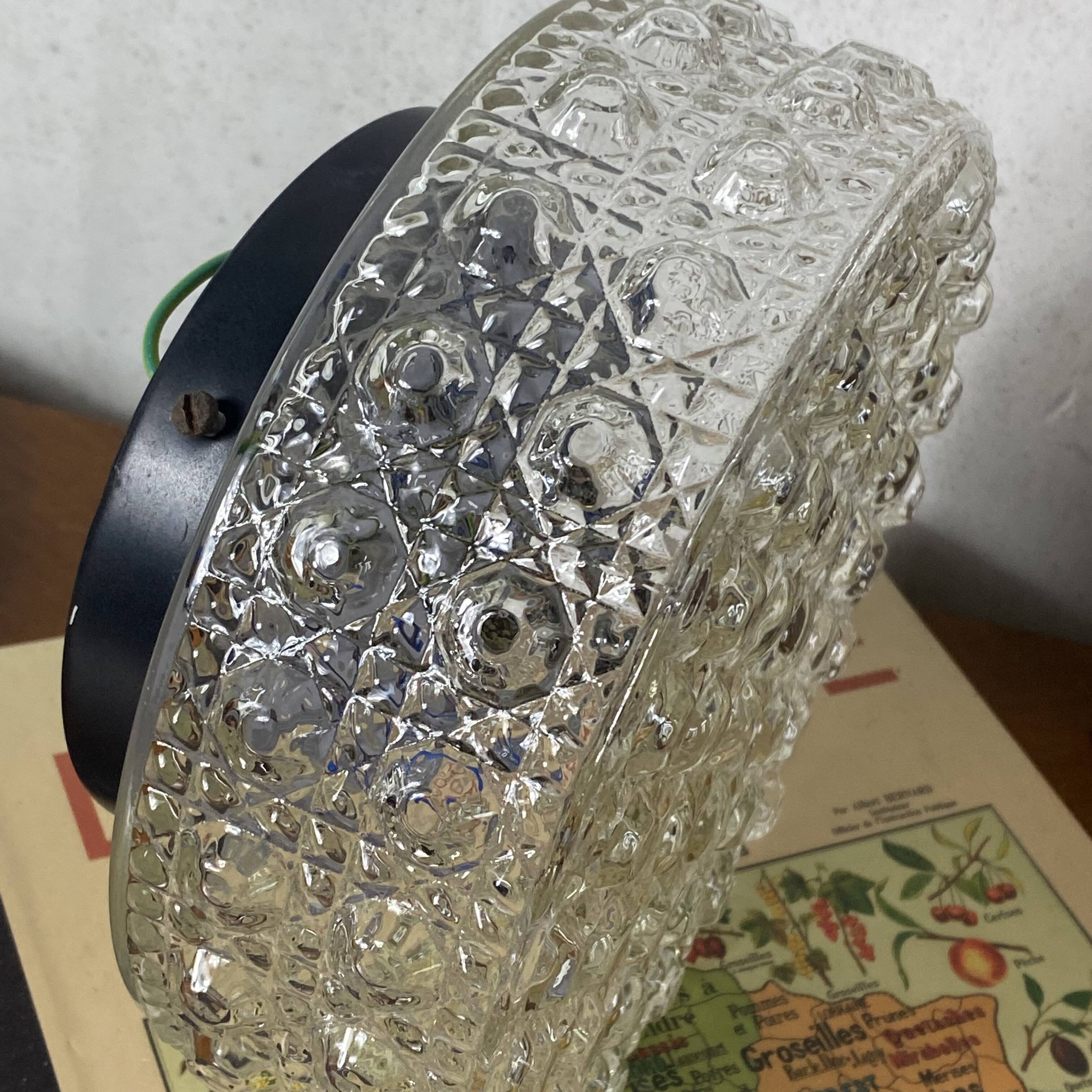 Wall-mounted ceiling light transparent glass vintage 1970s fixture