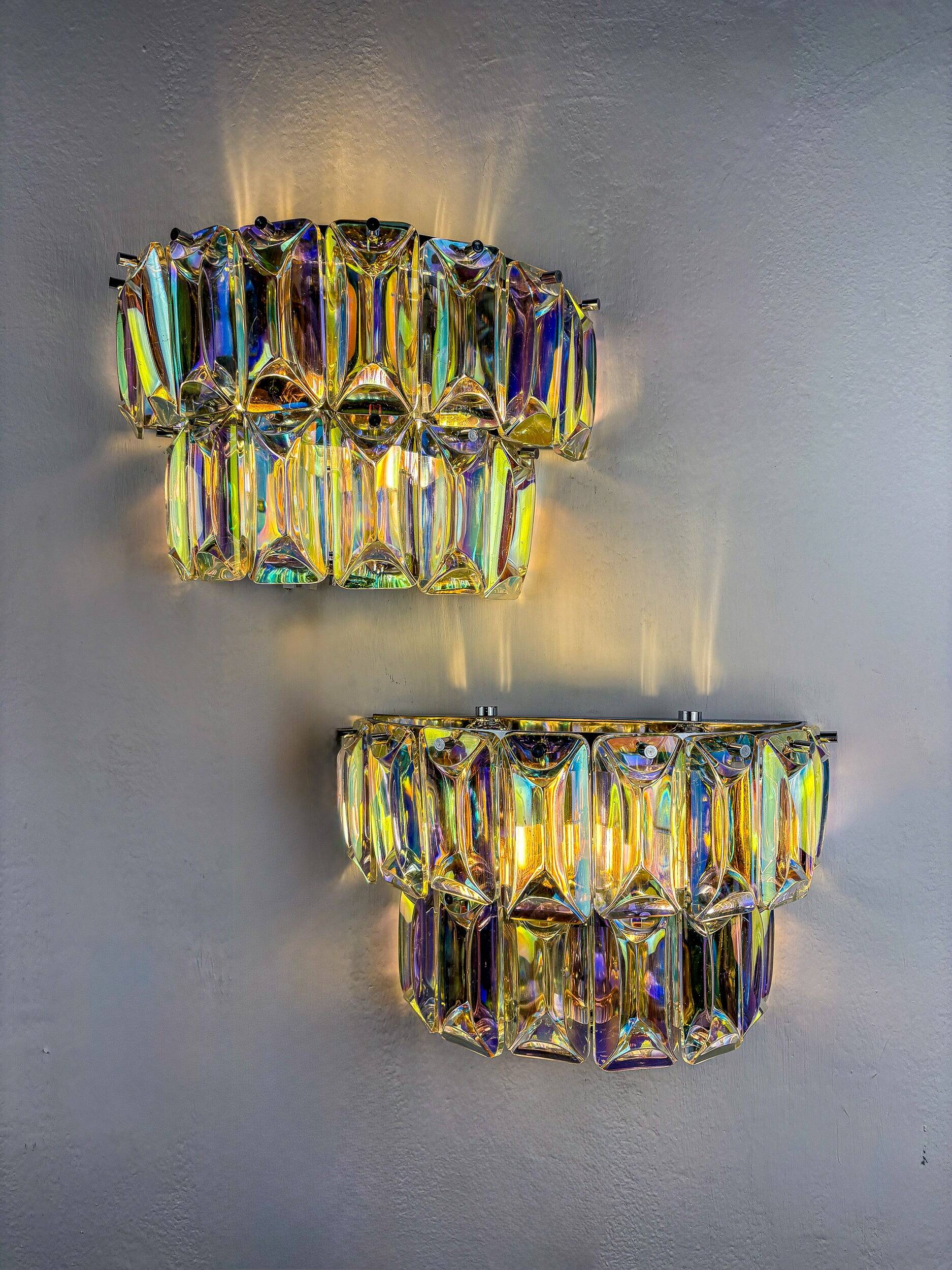 Pair of 2-tier Paolo Venini iridescent Murano glass wall lights, Italy, 1970s