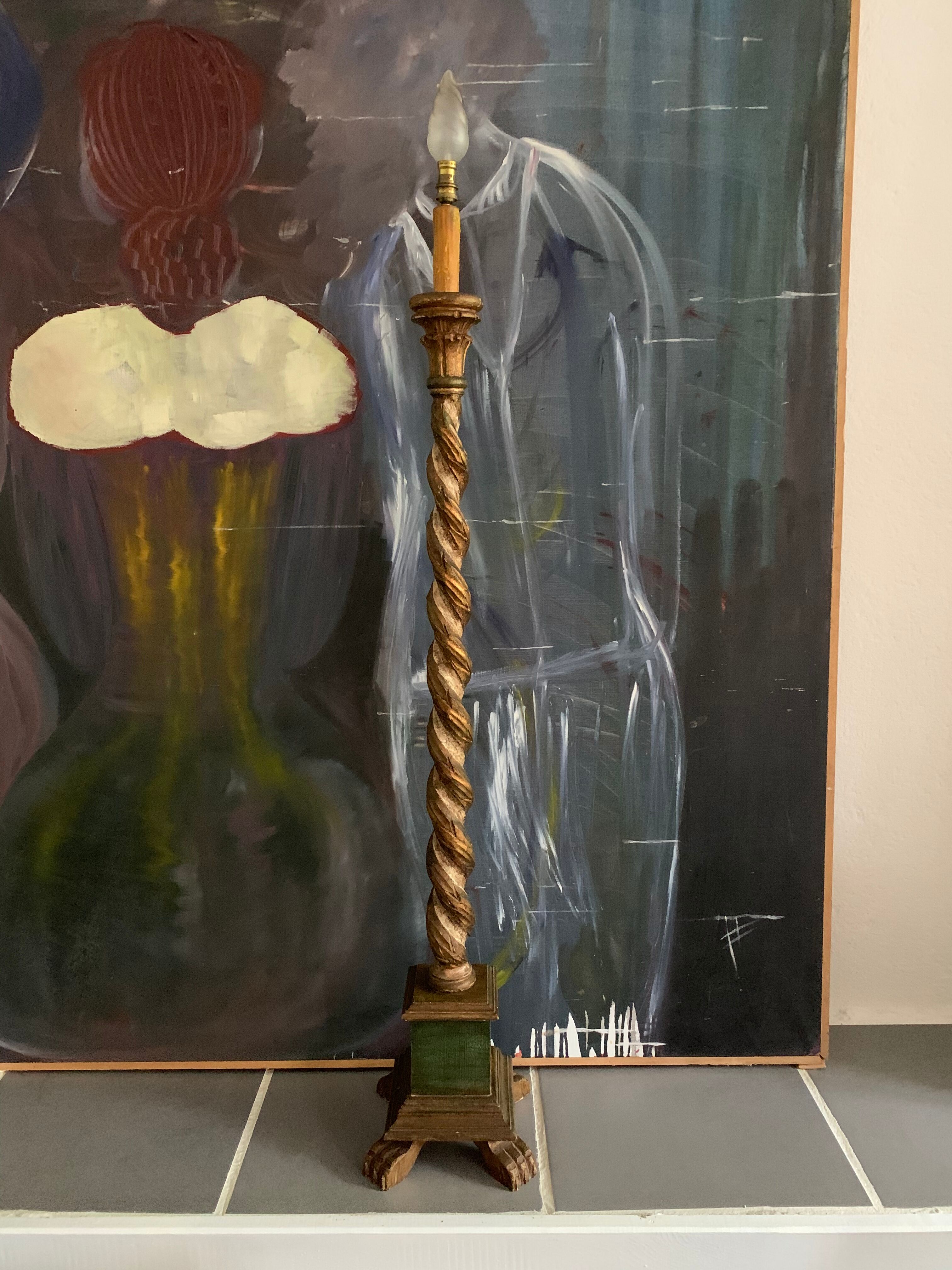 Pique candle lamp lamp in polychrome wood early 20th