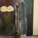 Pique candle lamp lamp in polychrome wood early 20th