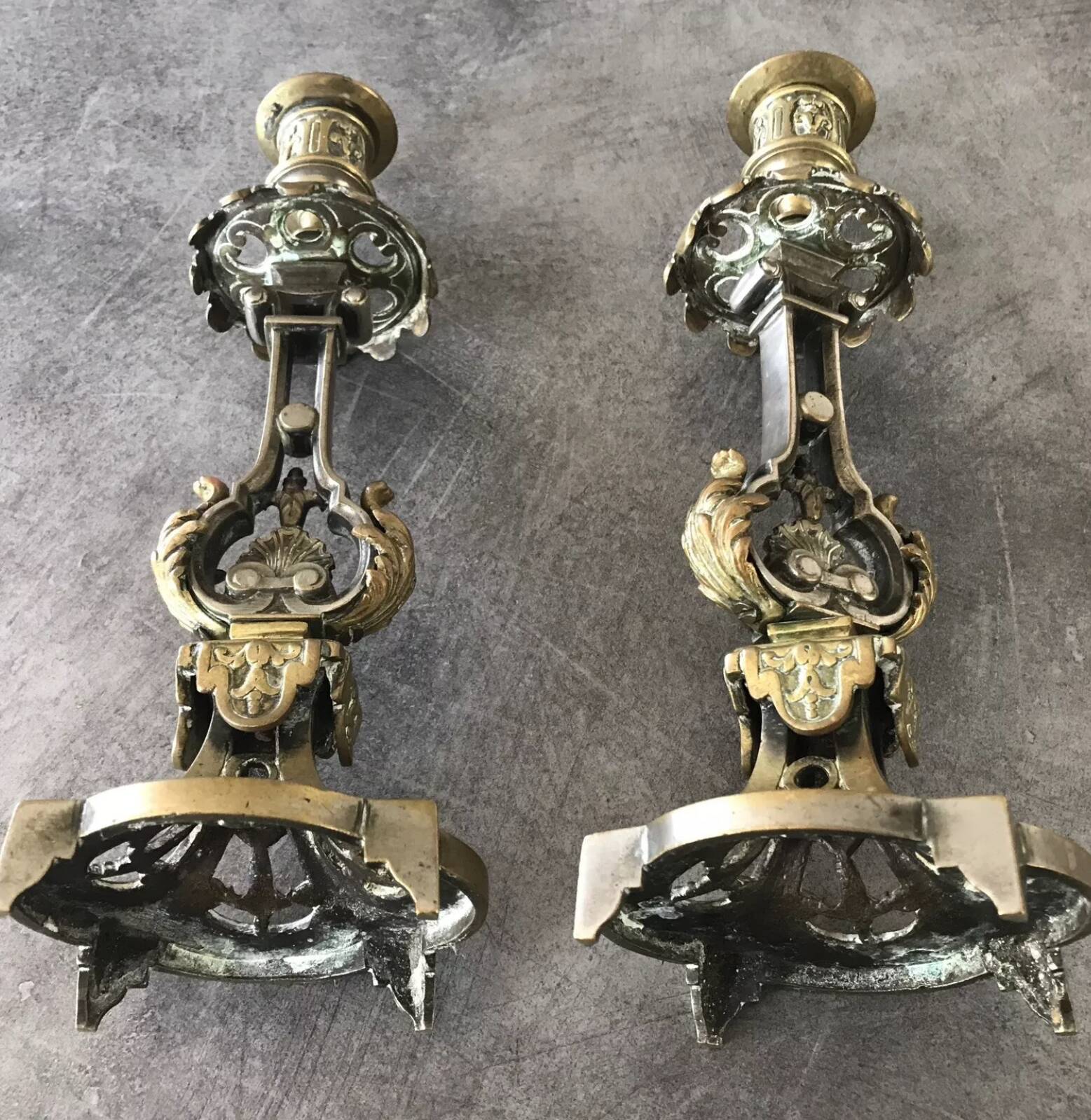 Pair of antique bronze candlesticks from the 19th century