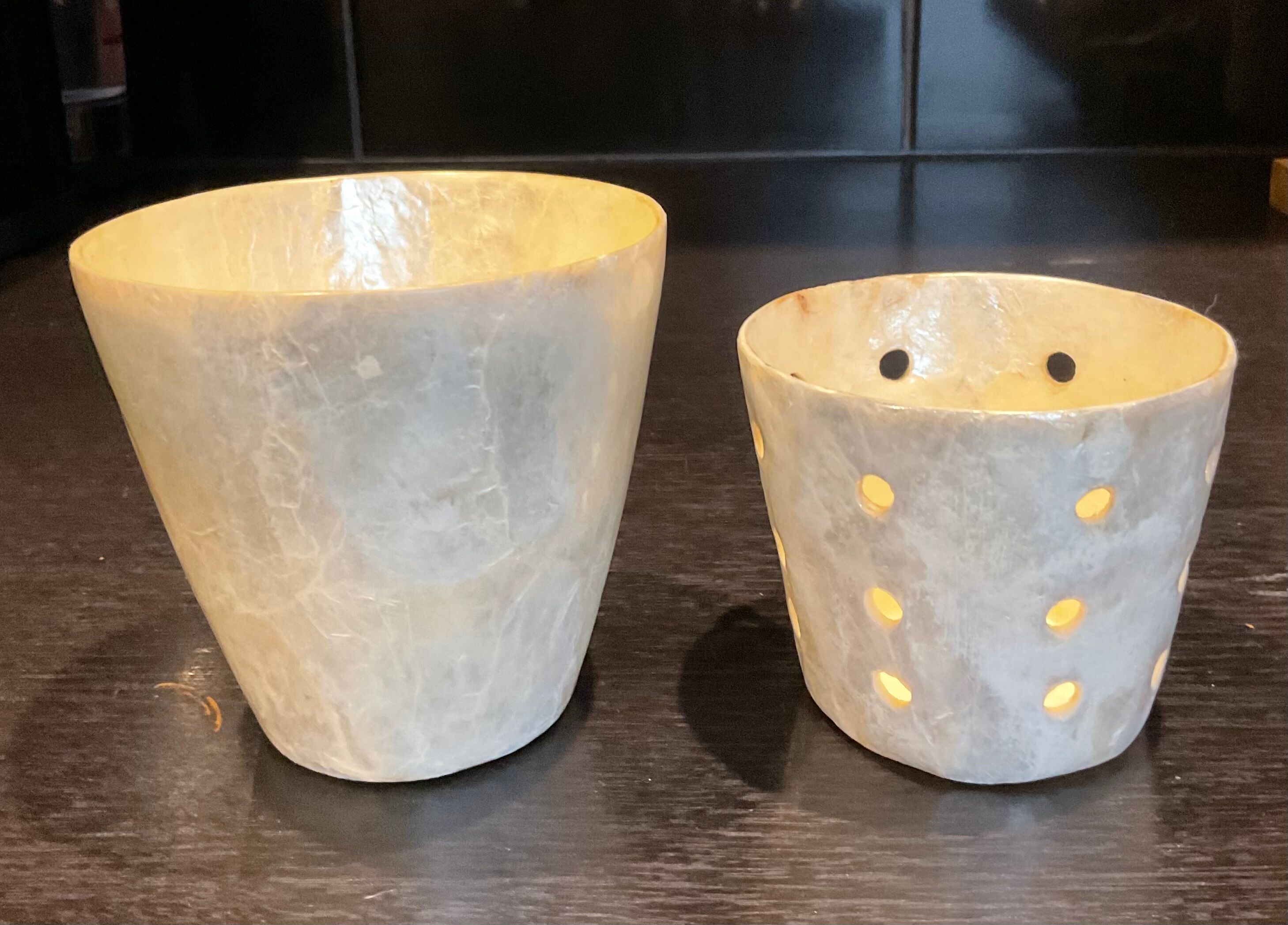 Duo Of 2 vintage mother-of-pearl pot covers