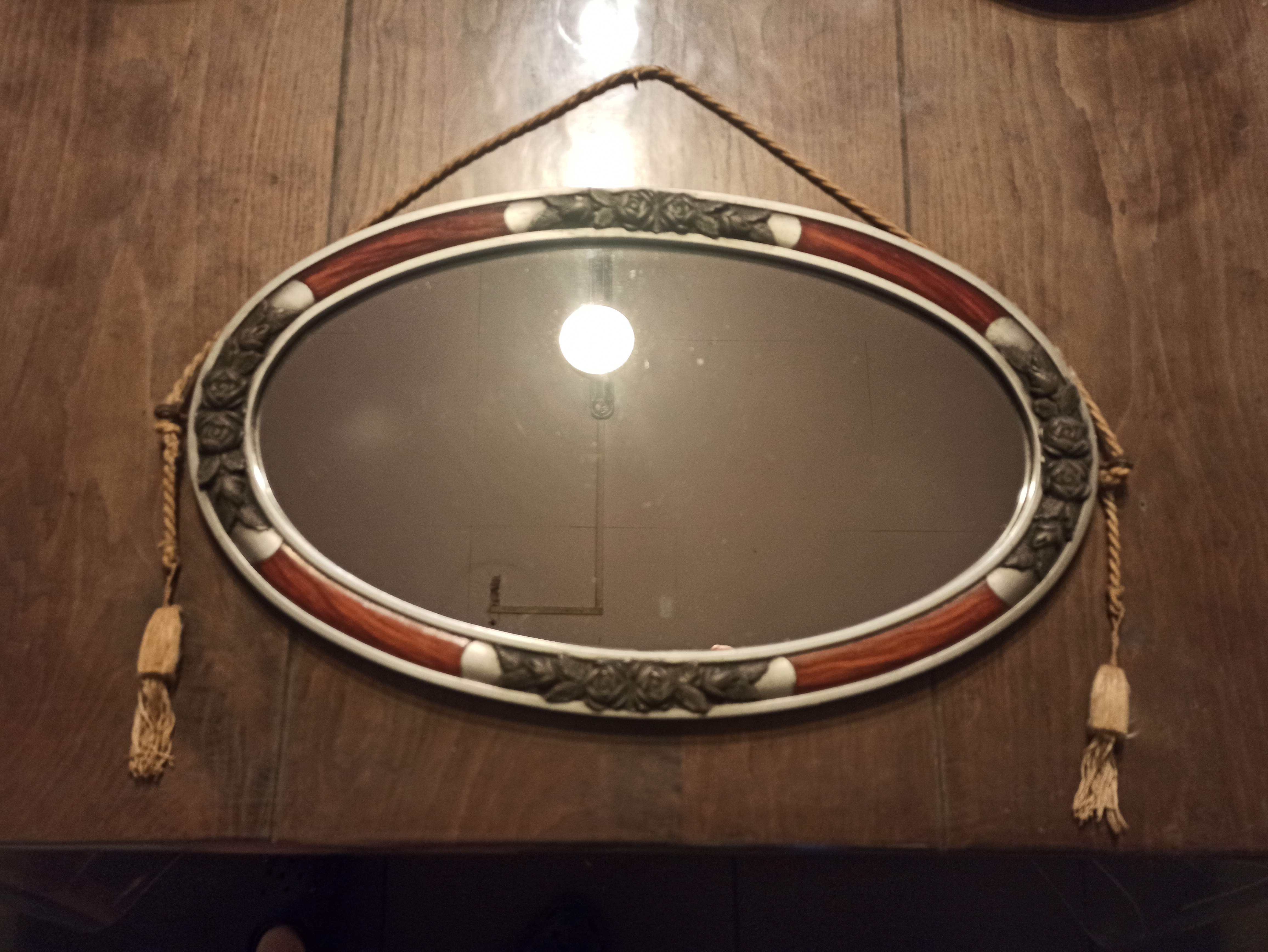 Miroir art déco argenté avec pompons 32x54cm