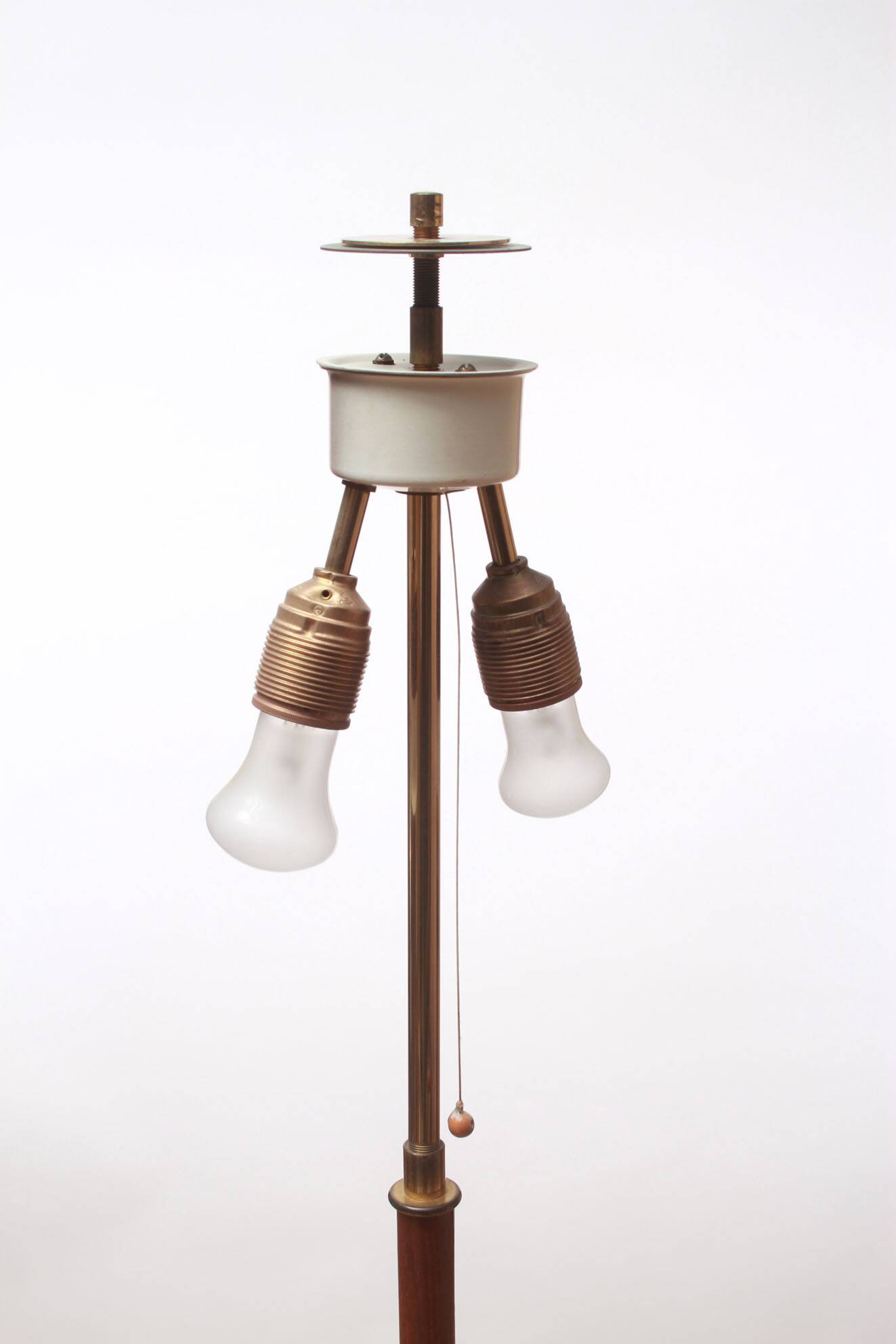 1950s floor lamp in brass and teak/shade with floral motif